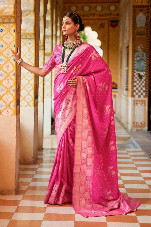 Pink Silk Saree with Printed,weaving - SR23494