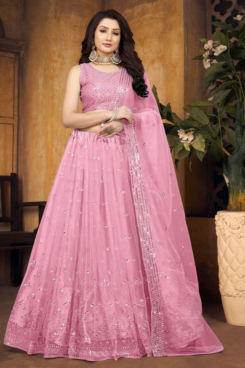 Light Pink Bridal Lehenga With Sequins Embroidery – paanericlothing