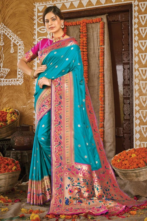 Light Blue Banarasi silk saree Rs.999 Only - Luxury Shukra
