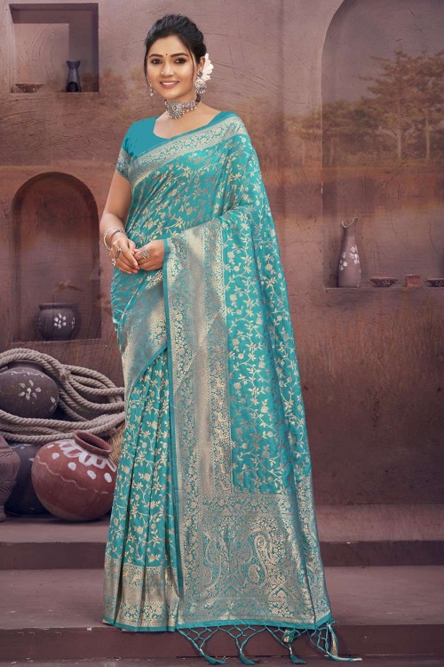 Sky blue Silk Saree with Zari,weaving - SR23185