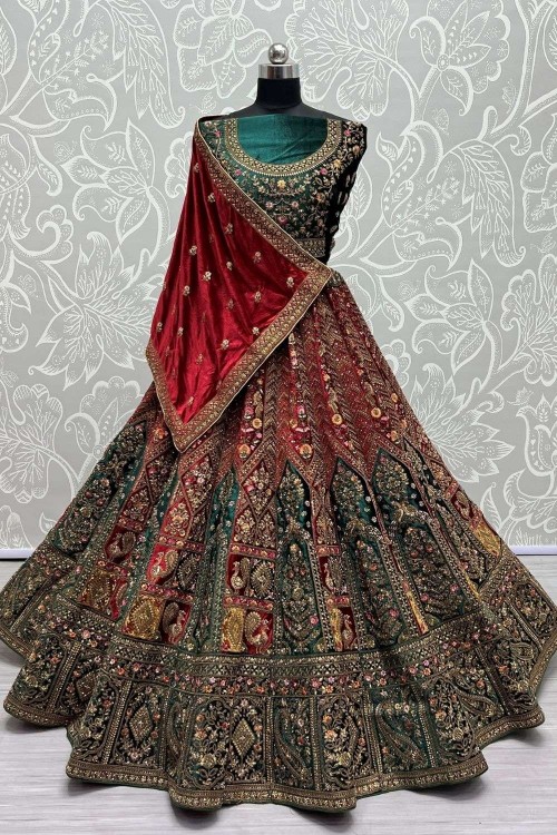 Red Embroidered Lehenga Choli | Bridal Lehengas Online– Inddus.in