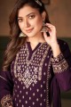 Purple Sharara Suit in Embroidered Faux georgette