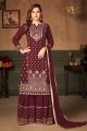 Maroon Embroidered Islamic Sharara Suit in Faux georgette