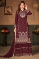 Maroon Embroidered Islamic Sharara Suit in Faux georgette