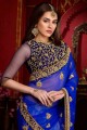 Chiffon Embroidered Royal blue Saree with Blouse