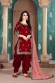 Maroon color Art Silk Patiala Suit
