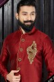 Exquisite Marron Giccha Silk Ethnic Wear Kurta Pajama