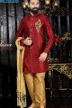 Exquisite Marron Giccha Silk Ethnic Wear Kurta Pajama