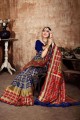Blue, Red color Banarasi Silk South Indian Saree