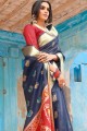 Blue color Silk Handloom South Indian Saree
