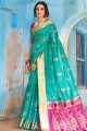 Aqua color Silk Handloom South Indian Saree