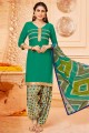 Green Patiala Suit with Printed Cotton