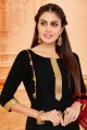 Printed Cotton Patiala Suit in Black with Dupatta
