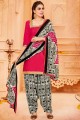 Cotton Patiala Suit in Fuchsia with Printed