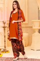 Orange Patiala Suit in Printed Cotton