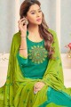 Green Cotton Straight Pant Suit