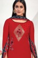 Red Chanderi Straight Pant Suit