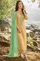Light yellow Chanderi and cotton Palazzo Suit