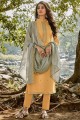 Musterd yellow Chanderi and cotton Palazzo Suit