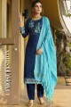 Blue Cotton and silk Salwar Kameez