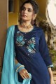 Blue Cotton and silk Salwar Kameez