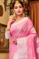 Glorious Pink Linen Saree
