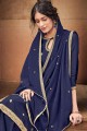 Navy blue Cotton and silk Palazzo Suit