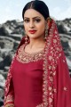 Red Georgette and satin Palazzo Suit