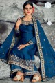 Navy blue Georgette and satin Palazzo Suit