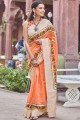 Orange Satin and silk South Indian Saree