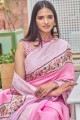 Pink Satin and silk  South Indian Saree