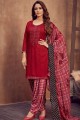 Red Rayon and viscose Patiala Suit