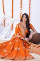 Weaving Banarasi silk Orange Banarasi Saree with Blouse