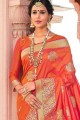 Attractive Orange Banarasi raw silk Saree