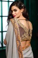 Embroidered Saree in Grey Georgette