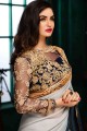 Embroidered Saree in Grey Georgette