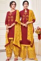 Maroon Cotton and silk Patiala Suit