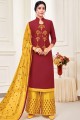 Maroon Cotton and silk Patiala Suit
