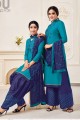 Sky blue Cotton and silk Patiala Suit