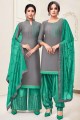 Grey Cotton and silk Patiala Suit