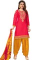 Attractive Red Cotton Patiala Suit