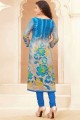 Beige Printed Patiala Suit in Cotton
