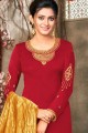 Red Georgette and satin Churidar Suit