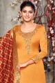 Mustard yellow Georgette and satin Churidar Suit