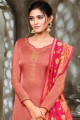 Peach Georgette and satin Churidar Suit