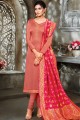 Peach Georgette and satin Churidar Suit