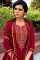 Maroon Cotton and silk Palazzo Suit