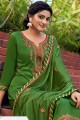 Palazzo suit in green cotton and silk