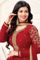 Georgette Palazzo Suit in Red with Embroidered