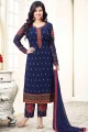 Embroidered Georgette Palazzo Suit in Navy blue